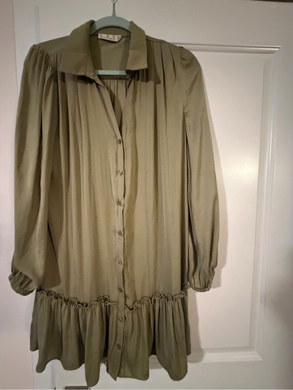 Nikkis Beach House Long Sleeve Olive Green Button-Down dress